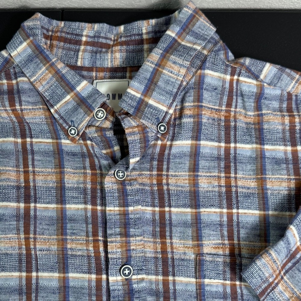 ROWM Mens Blue Brown Plaid Short Sleeve Button‎ Down Shirt Large RN58909